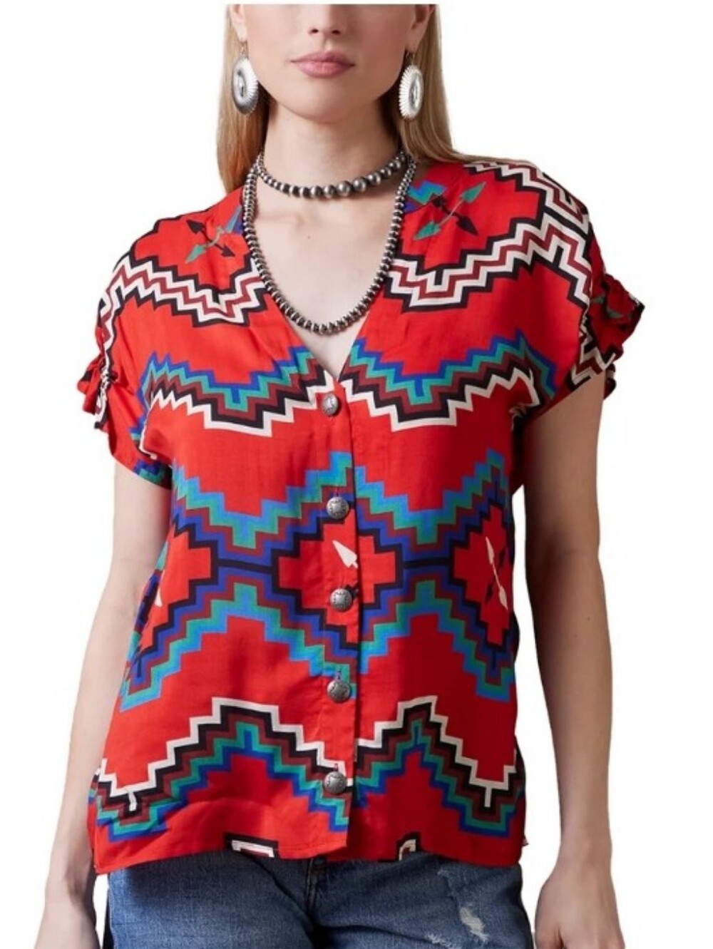Double D Ranch Fire Weaver Top XL Red Southwestern Western NWT $329